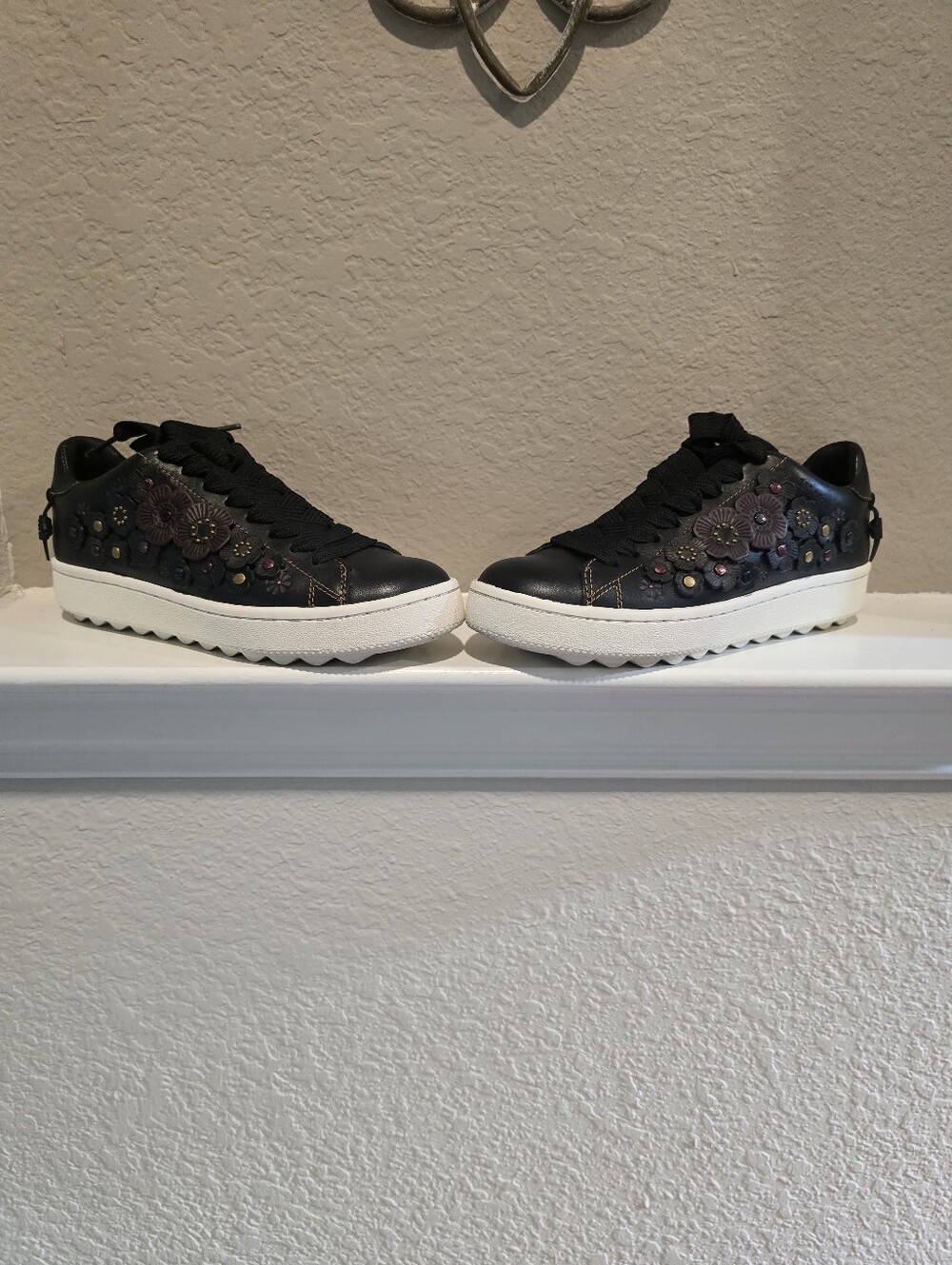Coach Tea Rose Black Floral Embellished Women's Sneakers